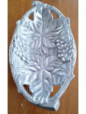 80s RH Macys Silver Cast Metal Serving Tray Rustic Footed Multiuse Hot Cold